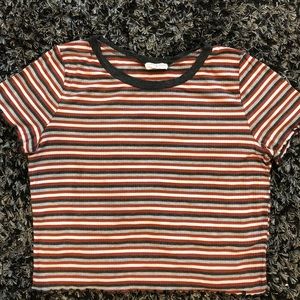 Gray, brown, black and white striped T-shirt